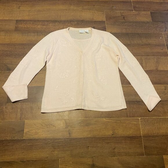 Cardigan Womens Medium Pink Girlie Feminine Embroided Sweater - Picture 1 of 5